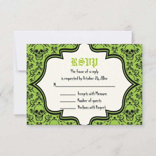 Skulls Damask Halloween Hochzeitskarte RSVP Karte (Vorderseite)