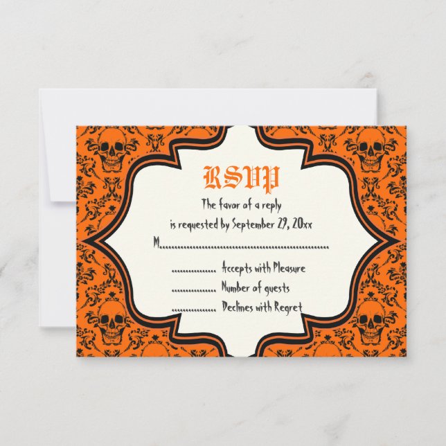 Skulls Damask Halloween Hochzeitskarte RSVP Karte (Vorderseite)
