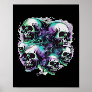 Skulls Ghost Flying Halloween Fall Fun T-Shirt Poster