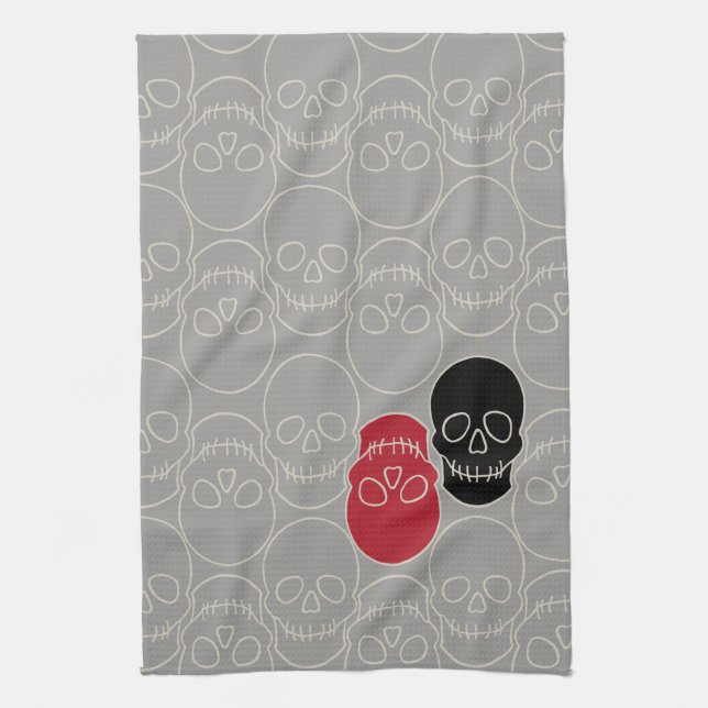 Skulls - Ghost Gray und Bone White Geschirrtuch (Vertikal)