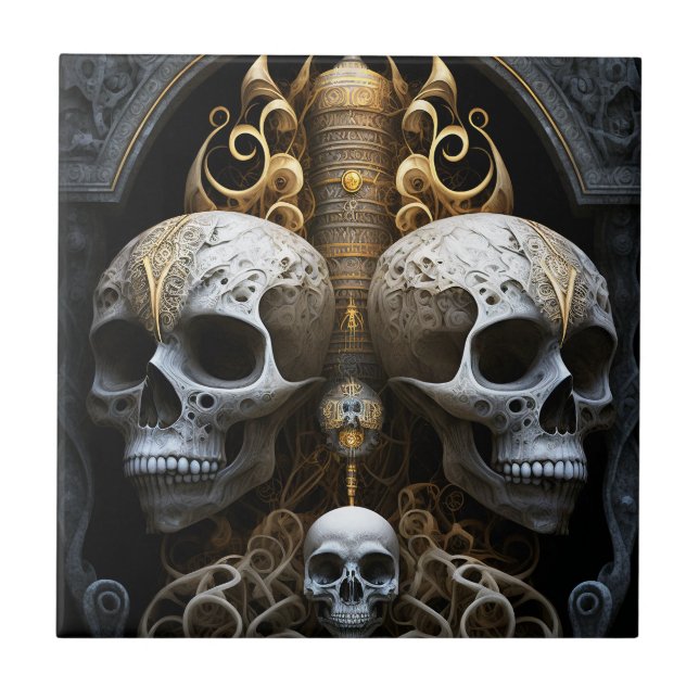 Skulls Gothic Horror Goth Surreal Art Fliese (Vorderseite)
