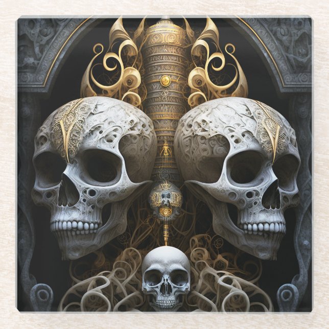 Skulls Gothic Horror Goth Surreal Art Glasuntersetzer (Vorderseite)