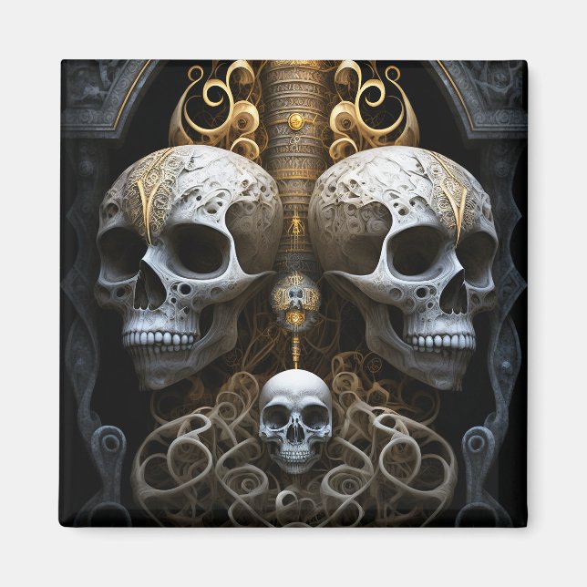 Skulls Gothic Horror Goth Surreal Art Magnet (Vorne)