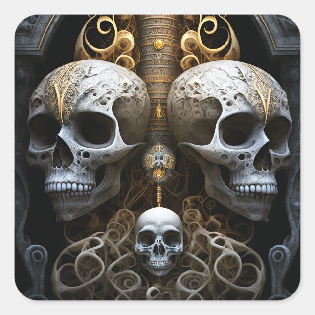 Skulls Gothic Horror Goth Surreal Art Quadratischer Aufkleber (Vorderseite)