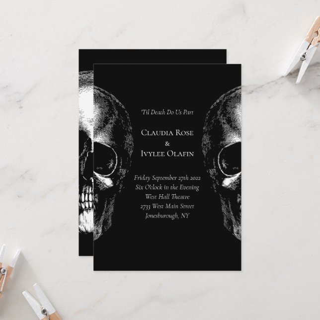Skulls Gothic Wedding Einladung (Vorderseite/Rückseite Beispiel)