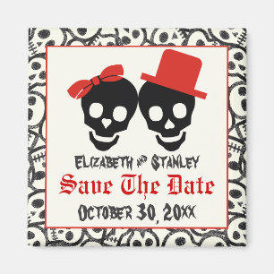 Skulls Halloween rote schwarze Hochzeit Save the D Magnet