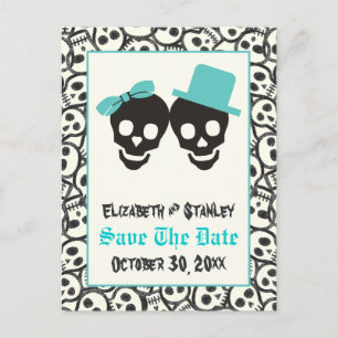 Skulls Halloween Türkis Hochzeit Save the Date Ankündigungspostkarte