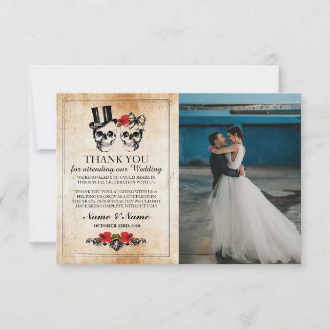 Skulls Halloween Vielen Dank gotische Fotokarte Einladung (Vorderseite)