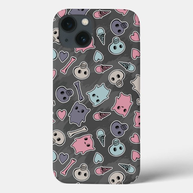 Skulls, Hearts on black background Case-Mate iPhone Hülle (Rückseite)