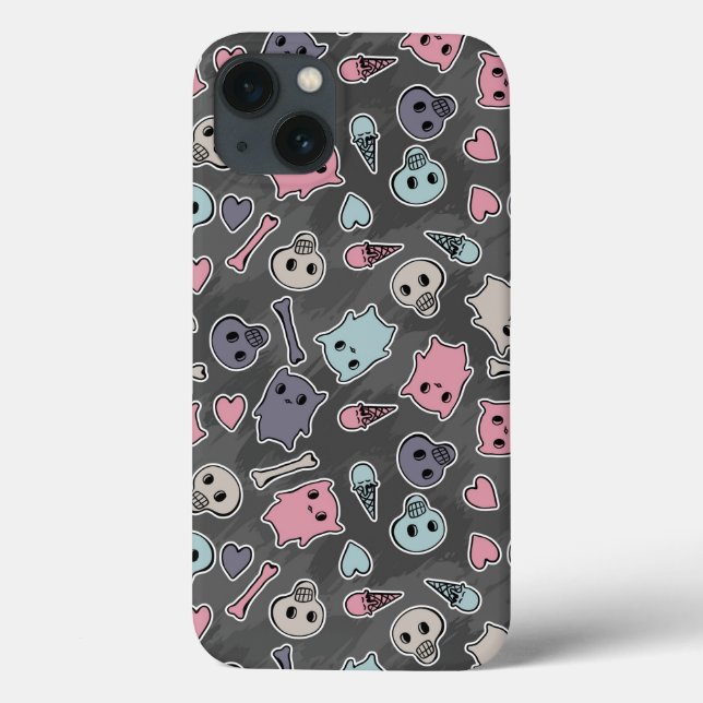 Skulls, Hearts on black background Case-Mate iPhone Hülle (Rückseite)