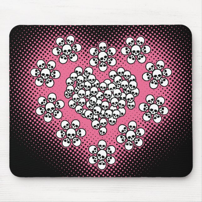 Skulls Herz und Blume Mousepad (Vorne)