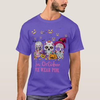 Skulls im Oktober tragen wir rosa Brustkrebs-Aware T-Shirt