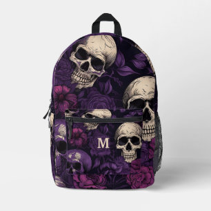 Skulls Lila Schwarze Flora Bedruckter Rucksack