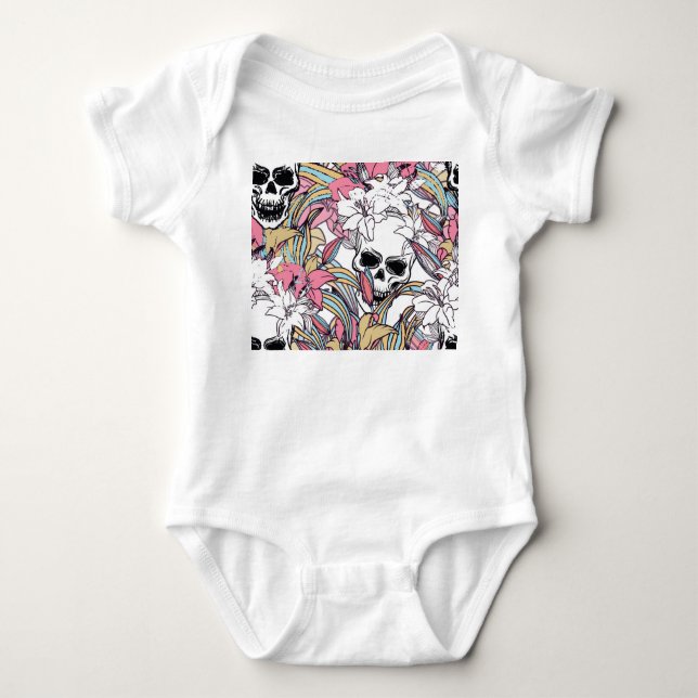 Skulls Lily Blume: Boho Vintag. Baby Strampler (Vorderseite)