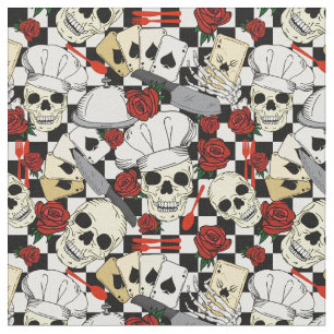 Skulls mit Koch Hats Rote Rosen Gemusterter Koch Stoff