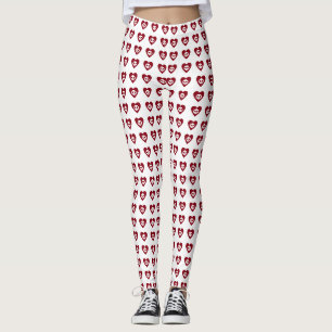 Skulls mit rotem Herzen Muster Halloween Leggings
