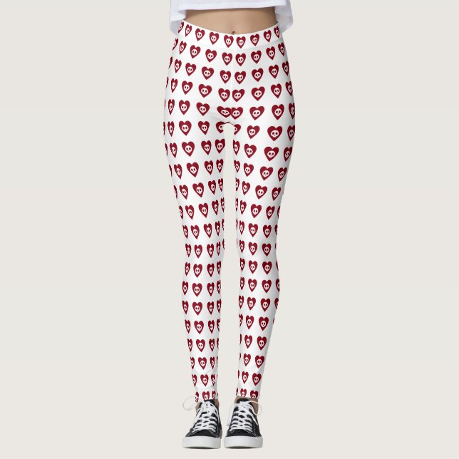Skulls mit rotem Herzen Muster Halloween Leggings (Vorderseite)