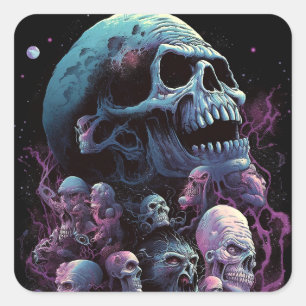 Skulls Monsters Horror Art Quadratischer Aufkleber