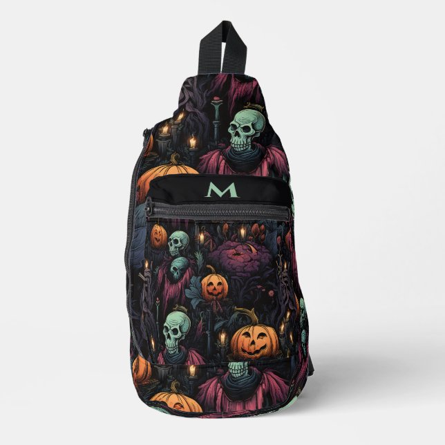 Skulls Pumpkins Black Gothic Crossbody Bag (Vorderseite)
