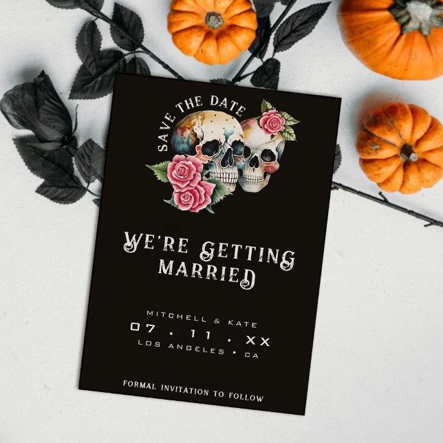 Skulls & Rose Black Wedding Save The Date (Skulls & Roses Black Wedding Save The Date
)