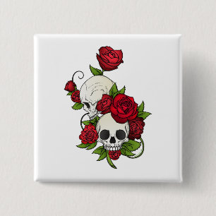 Skulls Rose Día de Muertos Button