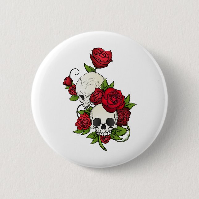 Skulls Rose Día de Muertos Button (Vorderseite)