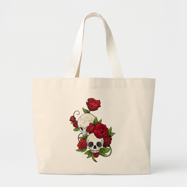 Skulls Rose Día de Muertos Jumbo Stoffbeutel (Vorne)