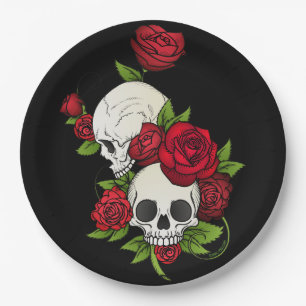 Skulls Rose Día de Muertos Pappteller