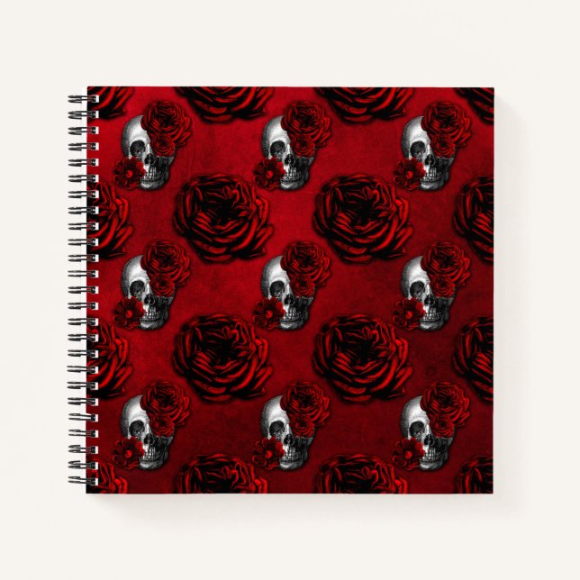 Skulls & Rose Gothic Red Notizbuch (Vorderseite)