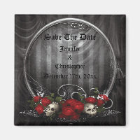 Skulls & Rose Gothic Save the Date Hochzeitsmagnet