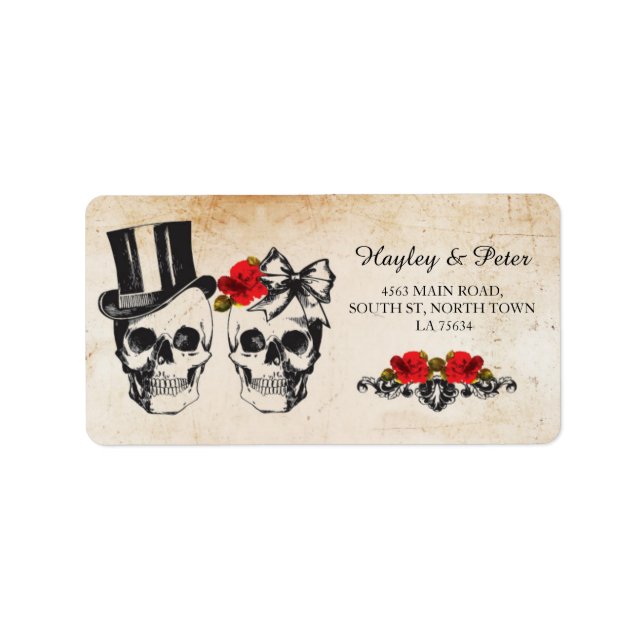 Skulls Rose Rustikale Adressenaufkleber Hochzeiten Adressaufkleber (Vorne)