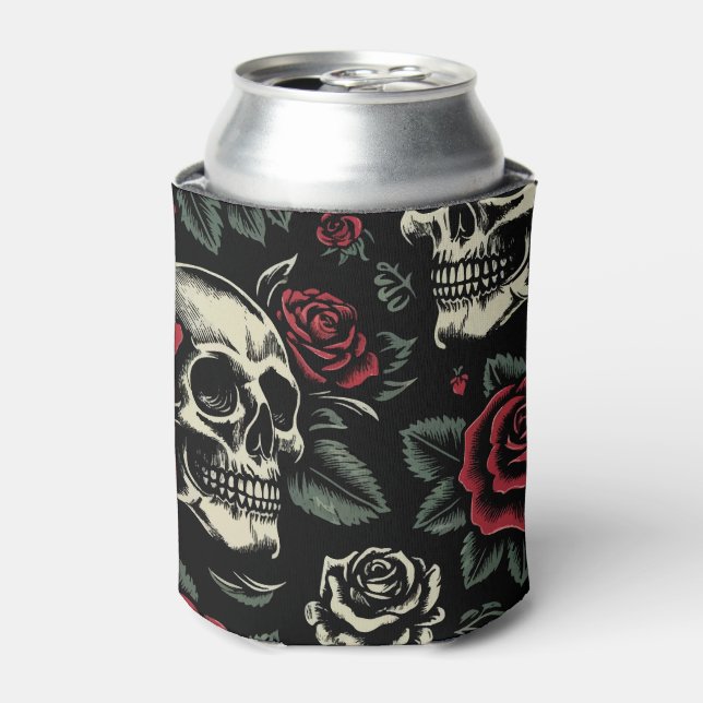 Skulls & Rote Rosen Gothic Floral Dosenkühler (Kanne Vorderseite)