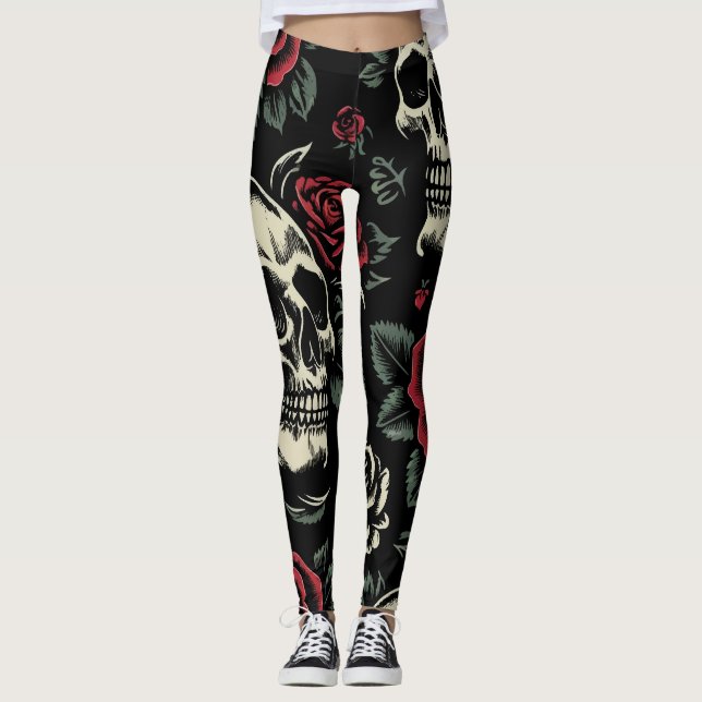 Skulls & Rote Rosen Gothic Floral Leggings (Vorderseite)