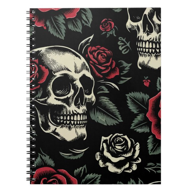 Skulls & Rote Rosen Gothic Floral Notizblock (Vorderseite)