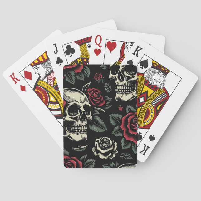 Skulls & Rote Rosen Gothic Floral Spielkarten (Rückseite)
