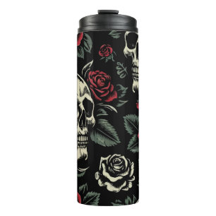 Skulls & Rote Rosen Gothic Floral Thermosbecher