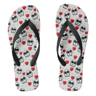 Skulls & Rotes Herz Halloween Muster Flip Flops