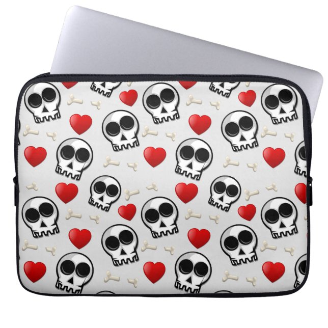 Skulls & Rotes Herz Halloween Muster Laptopschutzhülle (Vorderseite)