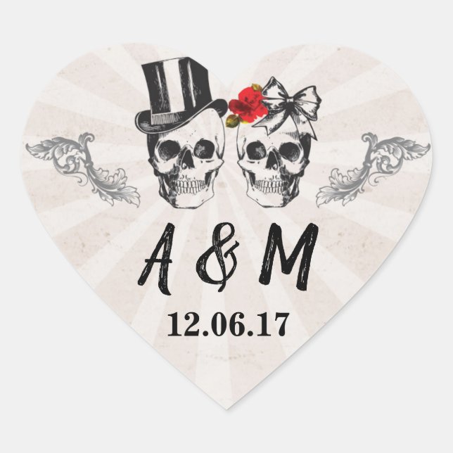 Skulls Rustikale Vintag Scroll Rose Aufkleber Etik (Vorderseite)