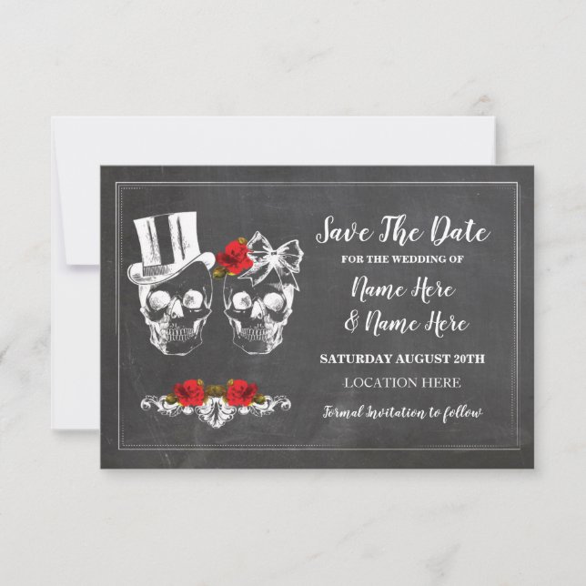 Skulls Save the Date rustikale Rose Karte (Vorderseite)