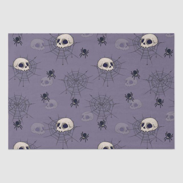 Skulls Spiders Spiderlips Blue Halloween Seidenpapier (Vorderseite)