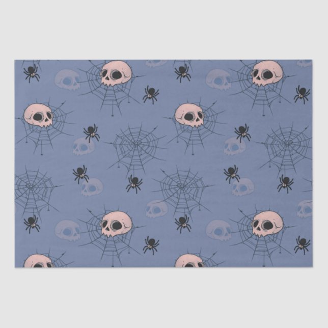 Skulls Spiders Spiderlips Blue Halloween Seidenpapier (Vorderseite)