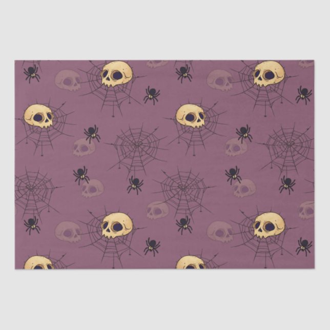 Skulls Spiders Spidernetze Lila Halloween Seidenpapier (Vorderseite)