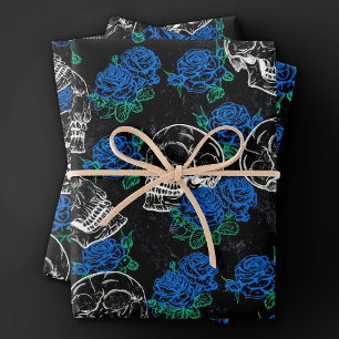 Skulls und blaue Rose Cool Funky Dark Grunge Geschenkpapier Set
