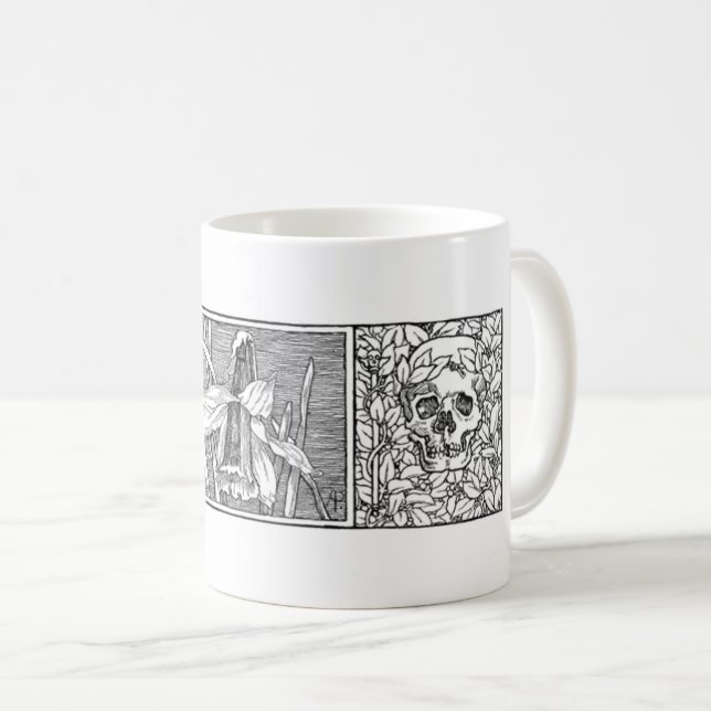 Skulls und Daffodils Macabre Art Kaffeetasse (VorderseiteRechts)