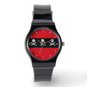 SKULLS UND KREUZELN ROTE SCHWARZE PIRATFLAGE ARMBANDUHR