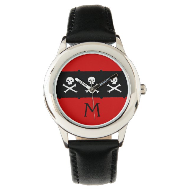 SKULLS UND KREUZELN ROTE SCHWARZE PIRATFLAGE ARMBANDUHR (Vorderseite)