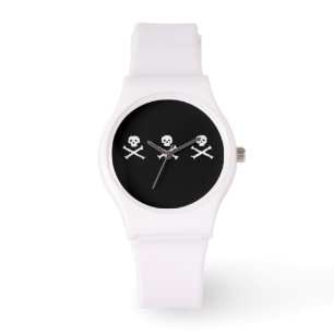 SKULLS UND KREUZKNOCHEN SCHWARZ-WEISSER PIRATFLAG ARMBANDUHR