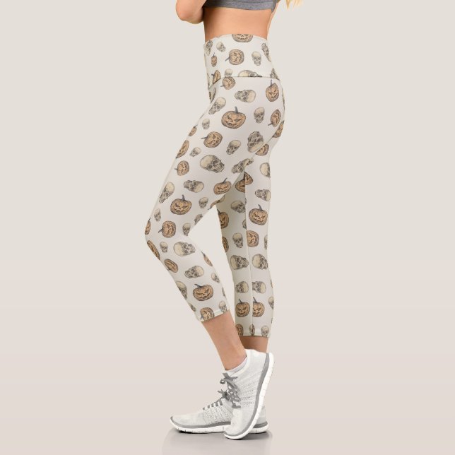 Skulls und Kürbis Halloween Muster Capri Leggings (Links)
