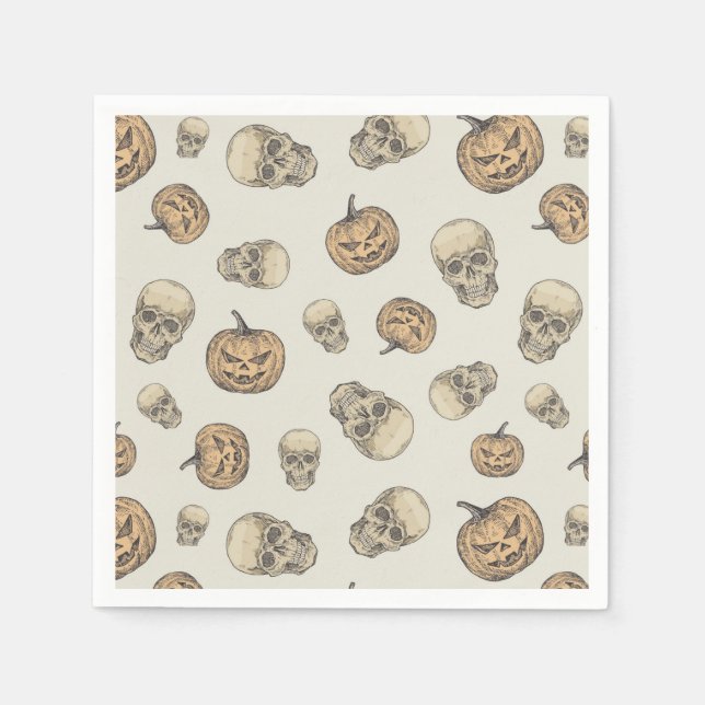 Skulls und Kürbis Halloween Muster Serviette (Vorderseite)